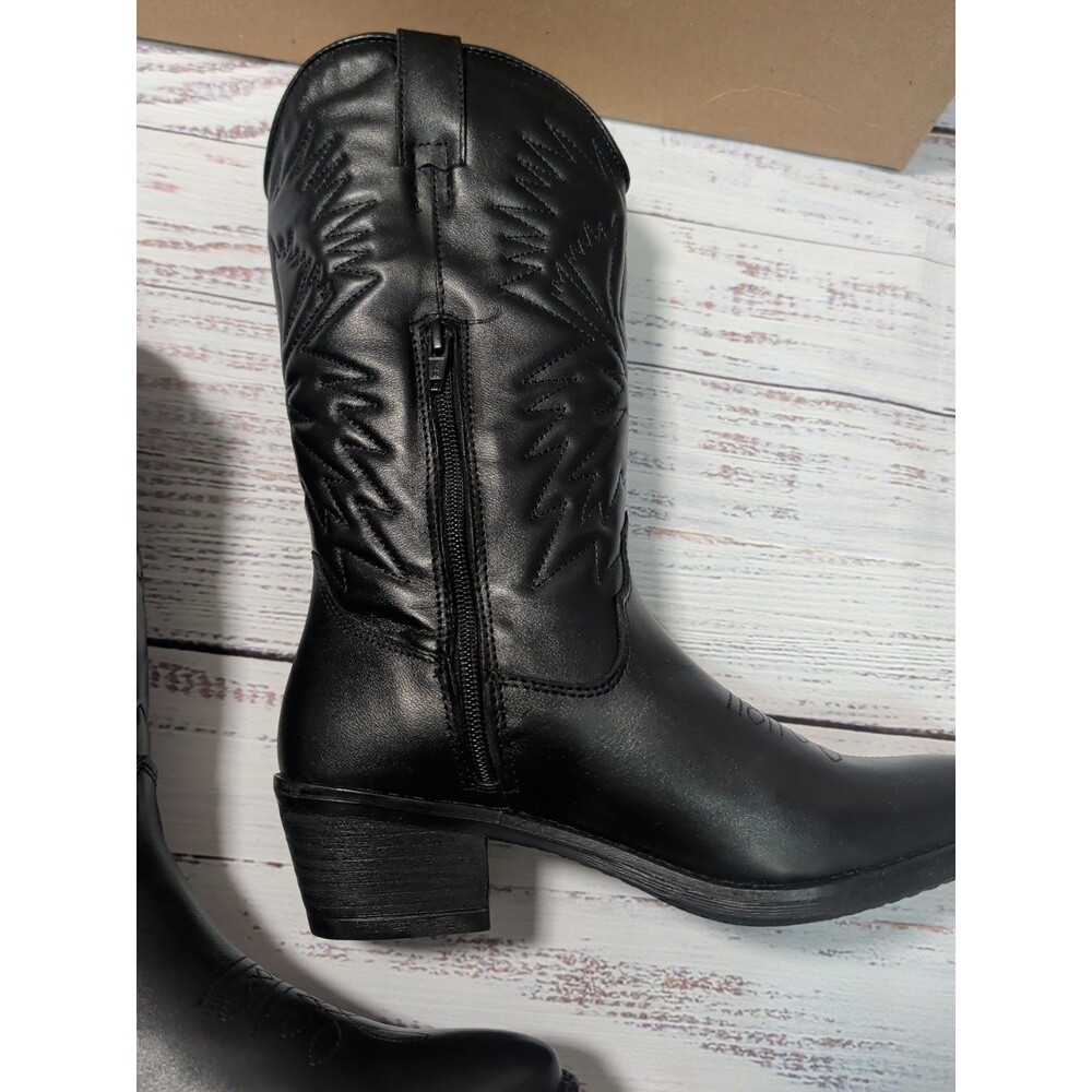 Steve Madden Western Hayward Size 8 Black Leather Cowgirl Boots - Picture 8 of 15